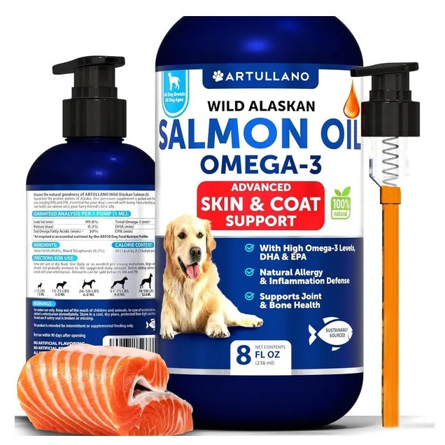 Salmon Oil For Dogs 3 For Dogs 8 FL OZ Wild Alaskan Salmon Fish Oil - PawLux1