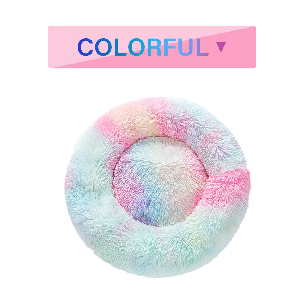 Fluffy Donut Dog Bed  Warm Soft Long Plush Pet Cushion Dog House Cat  Bed Washable Pet Sofa Mat Calming Samll Large Dog Beds - PawLux1